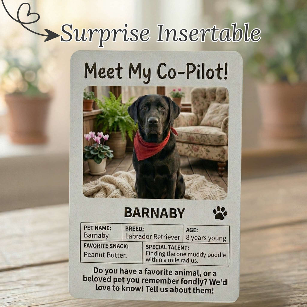 A collectible surprise insert card featuring an illustration of the monthly writer’s pet dog, providing a personal glimpse into the author's daily life.