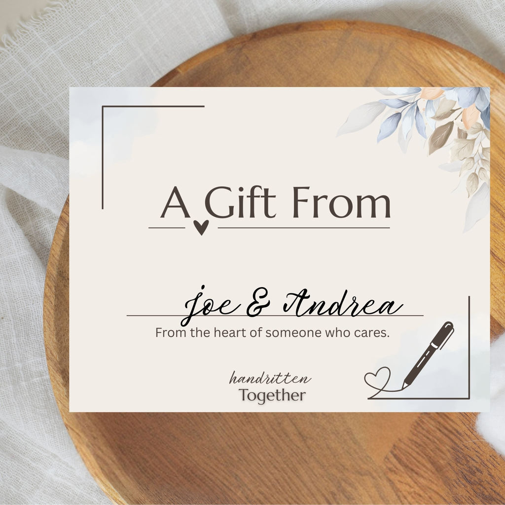 A decorative "Gifted From" card with a blank space for a personalized message, included in the subscription letter.