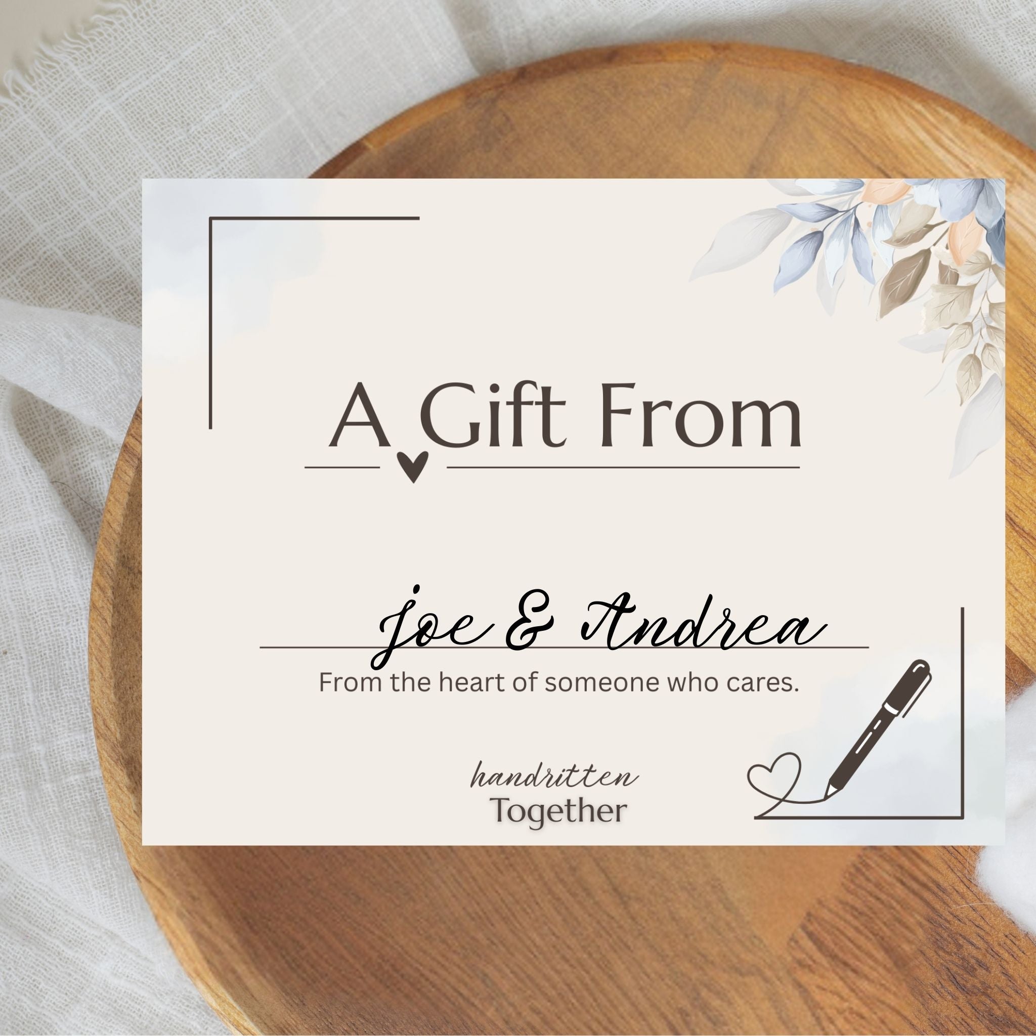 A decorative "Gifted From" card with a blank space for a personalized message, included in the subscription letter.